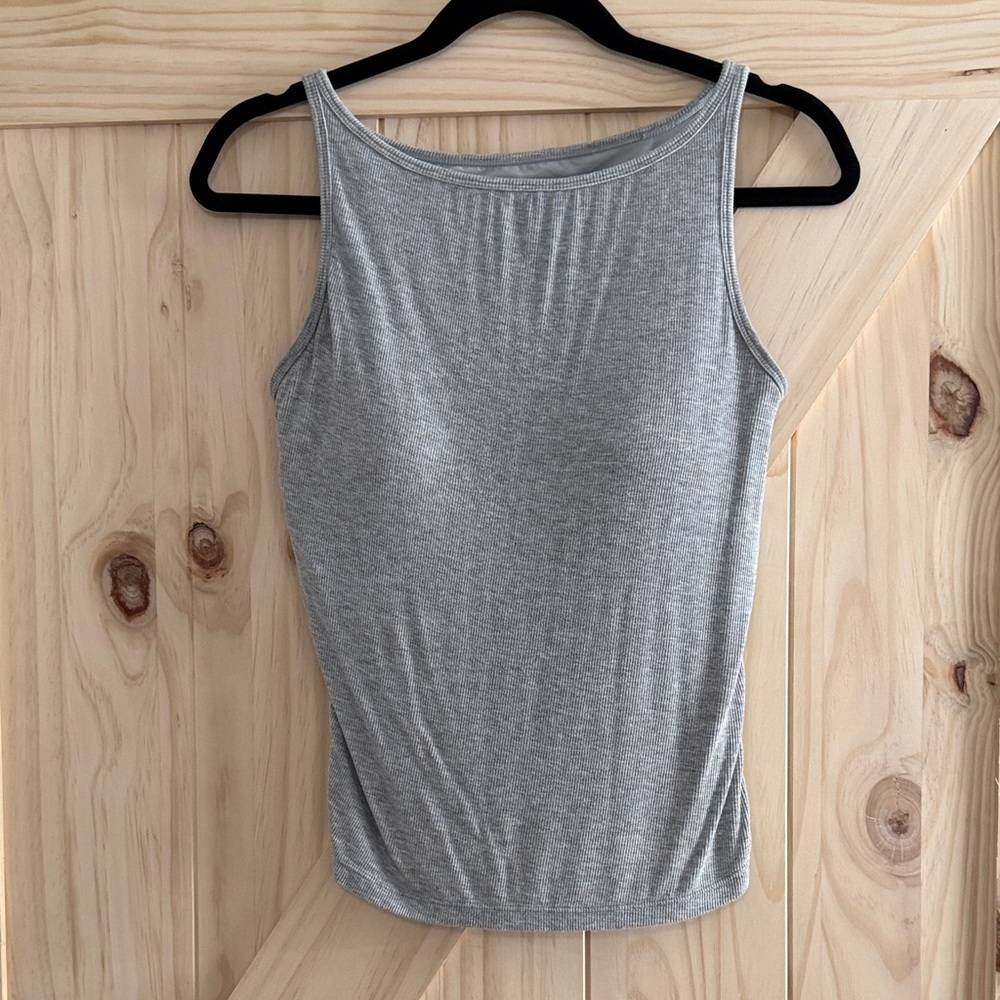 Klassy Network - Ribbed Dainty Boat Neck Tank in Gray - Size M
